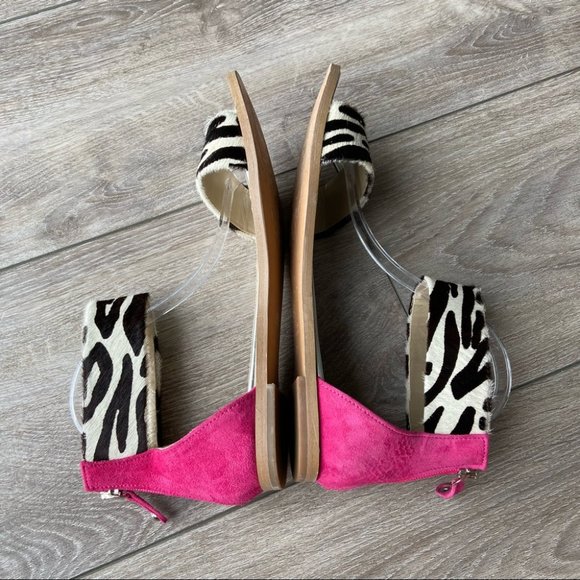 CHANII B Pony Hide Marionette Zebra Cow Print Fuchsia Flat Sandal - Picture 4 of 13